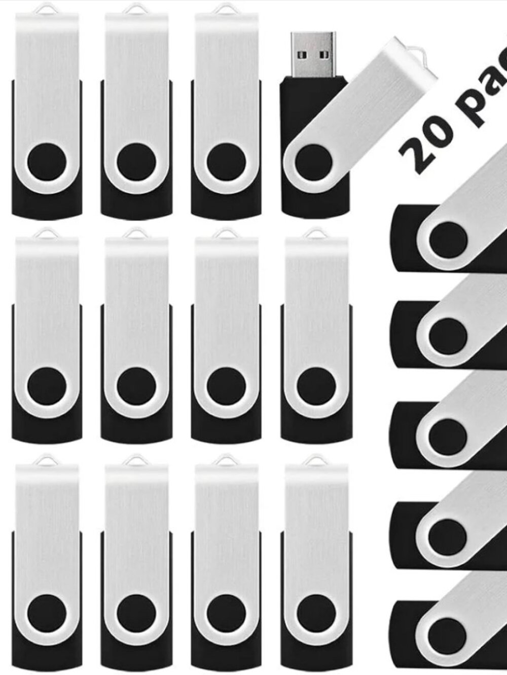 16GB USB Flash Drive 20 Pack USB Drive Thumb Drive Bulk USB Stick Swivel for Dat